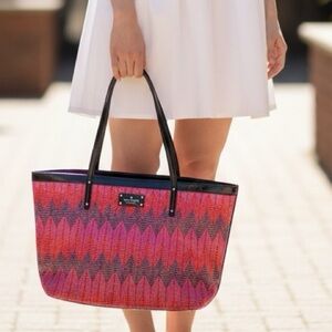 Kate Spade Beverly Breeze Pink and Black Patterned Tote